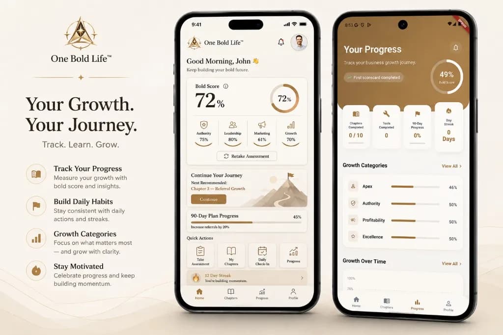 One Bold Life App Mockups and Features Showcase